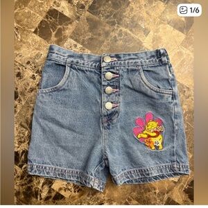 Vintage Kids Denim Shorts with Pink Embroidery